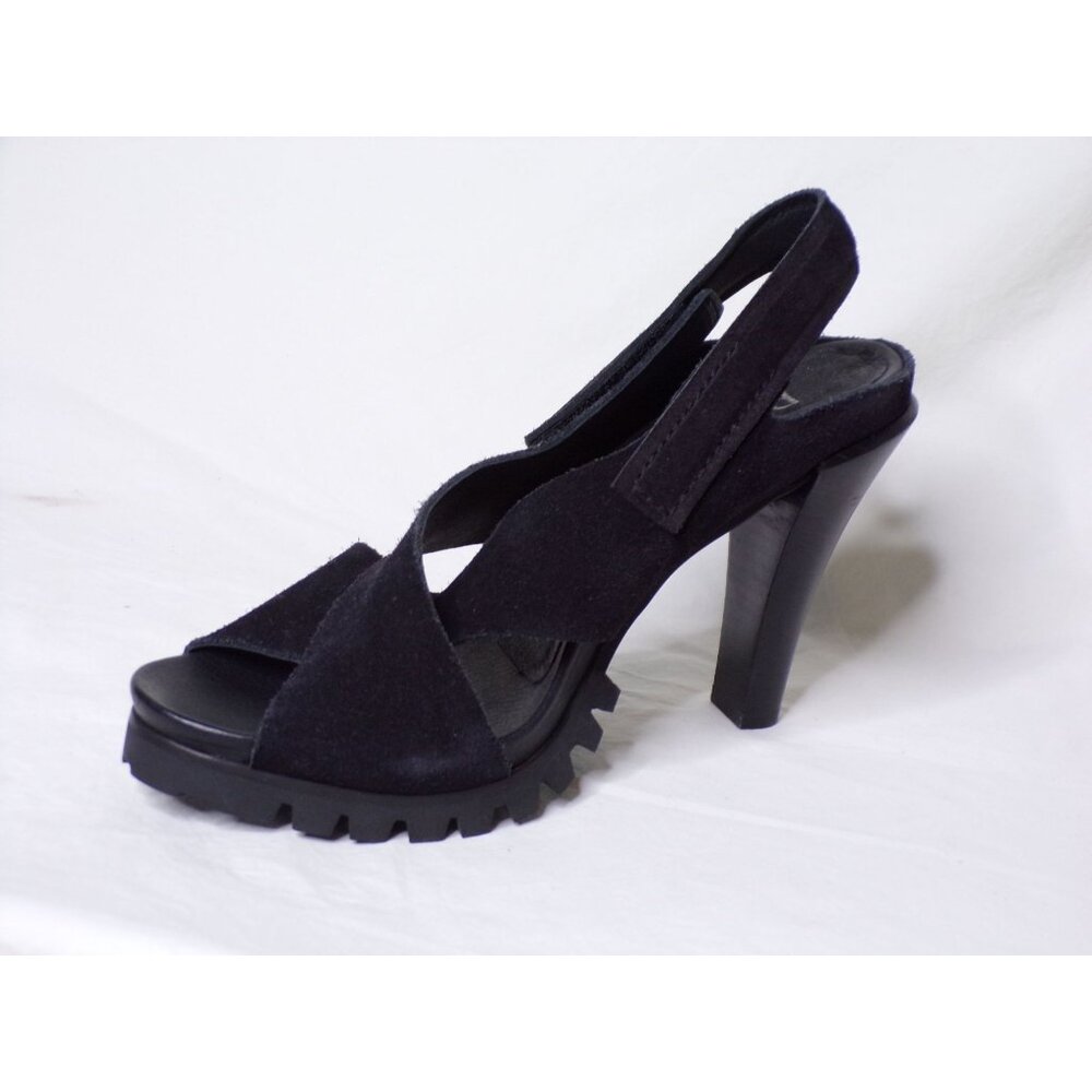 🆕 PEDRO GARCIA Yuval Slingback Peep Toe Lug Sole Heels Sandals Shoes Black 7.5 - Picture 7 of 8